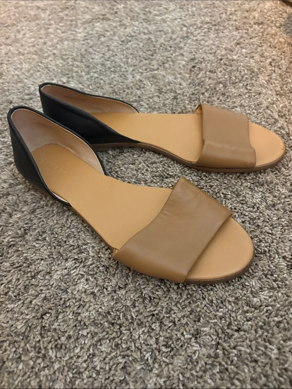 J. Crew Tan and Black Leather D'Orsay Mules